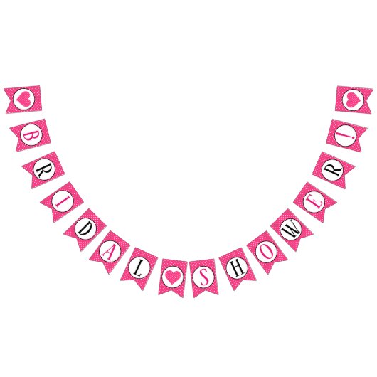 ピンクおよび白い水玉模様のハートのブライダルシャワー バンティングフラッグ (全)