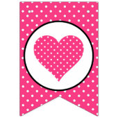 ピンクおよび白い水玉模様のハートのブライダルシャワー バンティングフラッグ (第1の旗)