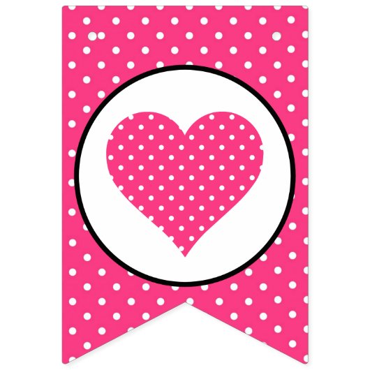 ピンクおよび白い水玉模様のハートのブライダルシャワー バンティングフラッグ (第1の旗)