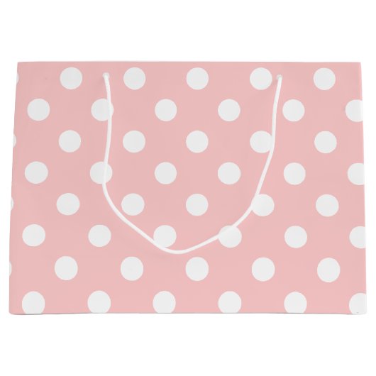 ピンクおよび白い水玉模様パターン ラージペーパーバッグ (正面)