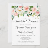 ピンクおよび白い花のリハーサルの夕食の招待状 招待状 (正面)