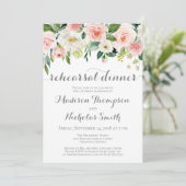 ピンクおよび白い花のリハーサルの夕食の招待状 招待状 (スタンド正面)