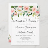 ピンクおよび白い花のリハーサルの夕食の招待状 招待状 (正面/裏面)