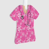 ピンクおよび白い花の医学はごしごし洗います オーナメント (正面)