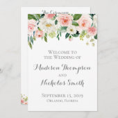 ピンクおよび白い花の結婚式プログラムプログラム・カード プログラム (正面/裏面)