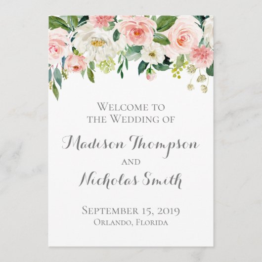 ピンクおよび白い花の結婚式プログラムプログラム・カード プログラム (正面)