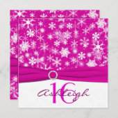 ピンクおよび白い雪片の第16誕生日の招待状 招待状 (正面/裏面)