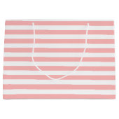 ピンクおよび白のストライプなパターン ラージペーパーバッグ (正面)