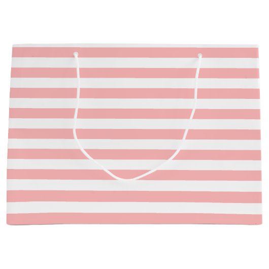 ピンクおよび白のストライプなパターン ラージペーパーバッグ (正面)