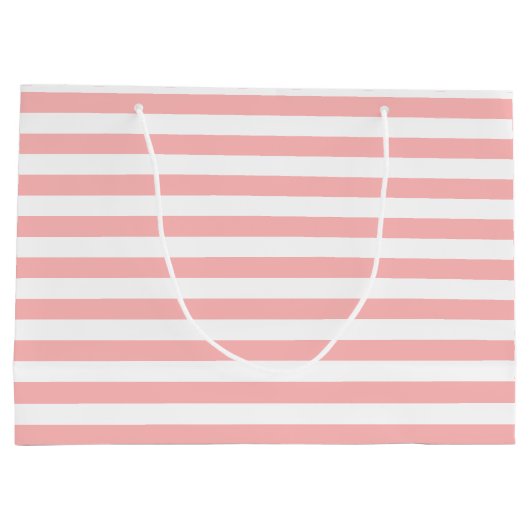 ピンクおよび白のストライプなパターン ラージペーパーバッグ (裏面)