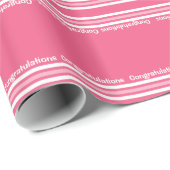 ピンクおよび白のストライプのお祝い ラッピングペーパー (ロールコーナー)