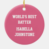 ピンクおよび白のソフトボールの女の子のねり粉 セラミックオーナメント (裏面)