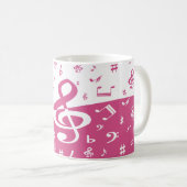 ピンクおよび白のト音記号の波音楽ノート コーヒーマグカップ (正面右)