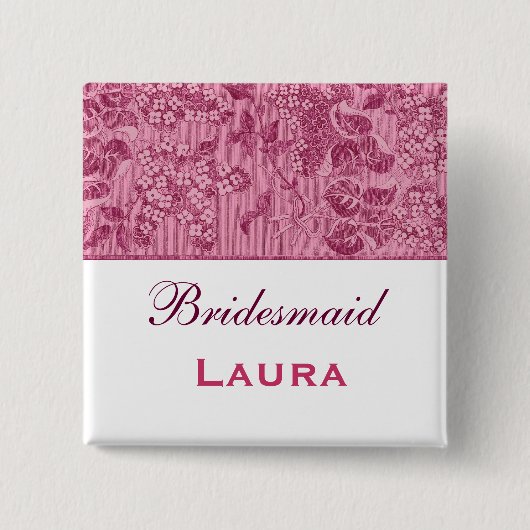 ピンクおよび白人のヴィンテージの花の新婦付添人 缶バッジ (正面)