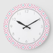 ピンクおよび真新しいダイヤモンドのイカットパターン ラージ壁時計 (正面)