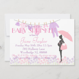 ピンクおよび紫色のシルエットのベビーは振りかけます 招待状