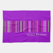 ピンクおよび紫色のストライプでカスタムな台所ふきん キッチンタオル (横)