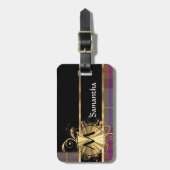 ピンクおよび紫色のタータンチェックおよびモノグラム ラゲッジタグ (正面縦)