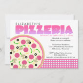 ピンクおよび紫色のピッツェリアのパーティの招待状 招待状 (正面)