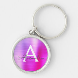 ピンクおよび紫色のフェイクなステンレス鋼のモノグラム キーホルダー