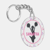 ピンクおよび紫色のメガホンのチアリーダーの写真 キーホルダー (正面左)