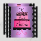 ピンクおよび紫色のレースのSweet sixteenの招待状 招待状 (正面/裏面)