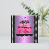 ピンクおよび紫色のレースのSweet sixteenの招待状 招待状 (スタンド正面)