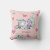 ピンクおよび紫色の名前をカスタムするの睡眠のバニー クッション (正面)