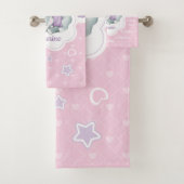 ピンクおよび紫色の名前をカスタムするの睡眠のバニー バスタオルセット (インサイチュ)
