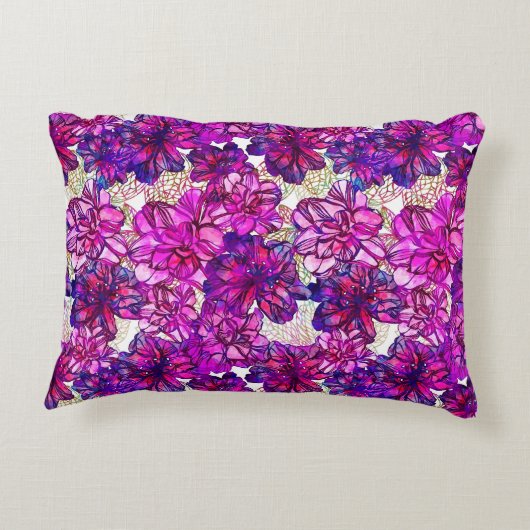 ピンクおよび紫色の抽象的な花模様 アクセントクッション (裏面)