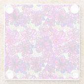 ピンクおよび紫色の抽象的な花模様 ガラスコースター (裏面)