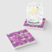 ピンクおよび紫色の抽象的な花模様 ストーンコースター (横)