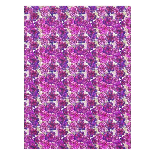 ピンクおよび紫色の抽象的な花模様 テーブルクロス (正面)