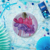 ピンクおよび紫色の暗い赤紫色の花の紙皿 ペーパープレート (パーティー)