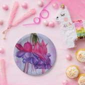 ピンクおよび紫色の暗い赤紫色の花の紙皿 ペーパープレート (パーティー)