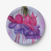 ピンクおよび紫色の暗い赤紫色の花の紙皿 ペーパープレート (正面)