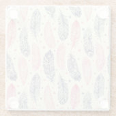 ピンクおよび紫色の民族の羽パターン ガラスコースター (裏面)