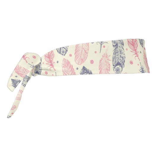 ピンクおよび紫色の民族の羽パターン タイヘッドバンド (回転270)