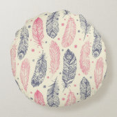 ピンクおよび紫色の民族の羽パターン ラウンドクッション (裏面)