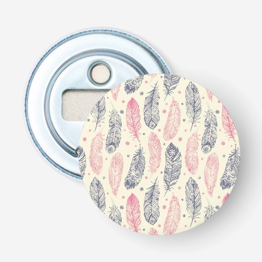 ピンクおよび紫色の民族の羽パターン 栓抜き (正面)