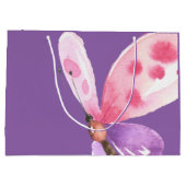 ピンクおよび紫色の水彩画の蝶 ラージペーパーバッグ (裏面)