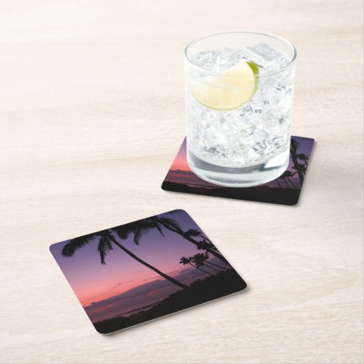 ピンクおよび紫色の熱帯日没のコースター スクエアペーパーコースター (インサイチュ)