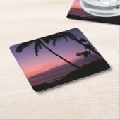 ピンクおよび紫色の熱帯日没のコースター スクエアペーパーコースター (アングル)