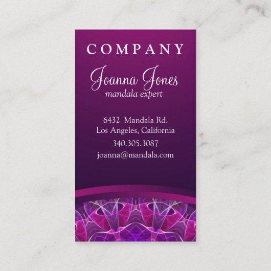 ピンクおよび紫色の白熱［赤熱］光を放つな曼荼羅-暗いピンクのデザイン 名刺 (裏面)