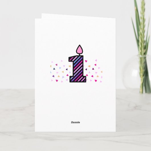 ピンクおよび紫色の第1誕生日の女の子 カード (裏面)