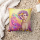 ピンクおよび紫色の美しい女の子の妖精の蝶 クッション (ブランケット)