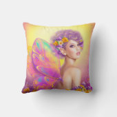 ピンクおよび紫色の美しい女の子の妖精の蝶 クッション (裏面)