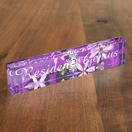 ピンクおよび紫色の花の芸術 デスクネームプレート (側面)