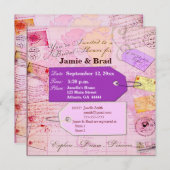 ピンクおよび紫色の花嫁旅行シャワーのテーマ 招待状 (正面/裏面)