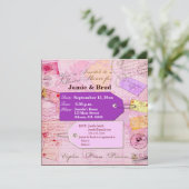 ピンクおよび紫色の花嫁旅行シャワーのテーマ 招待状 (スタンド正面)